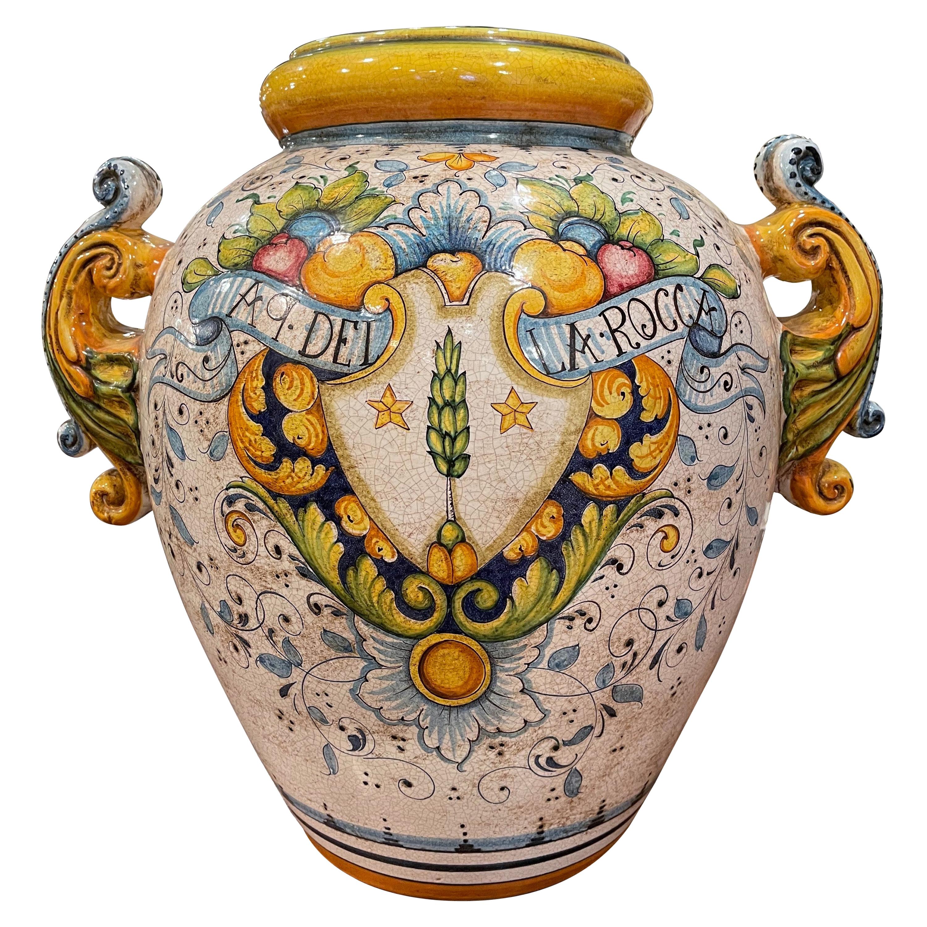 Mid-20th Century Italian Hand Painted Ceramic Cache Pot with Crest Motifs