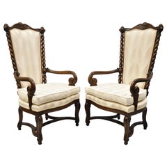 Mid-20th Century Italian Hollywood Regency Upholstered High Back Chairs, a Pair