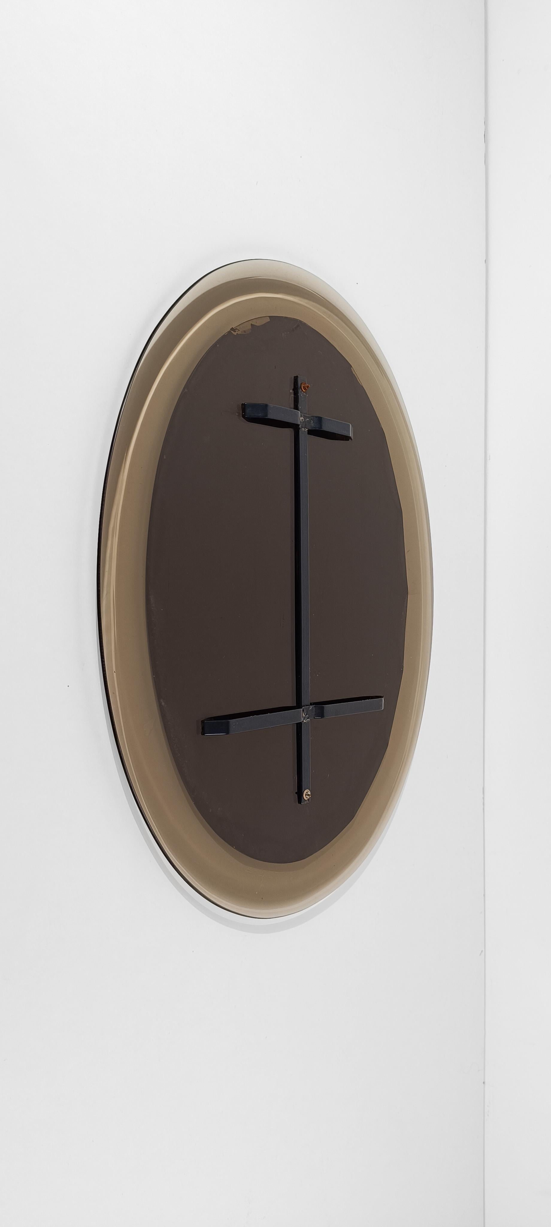 Mid-20th Century Italian in Smoked and Pink Bevelled Mirror By Cristal Arte, 50s For Sale 6