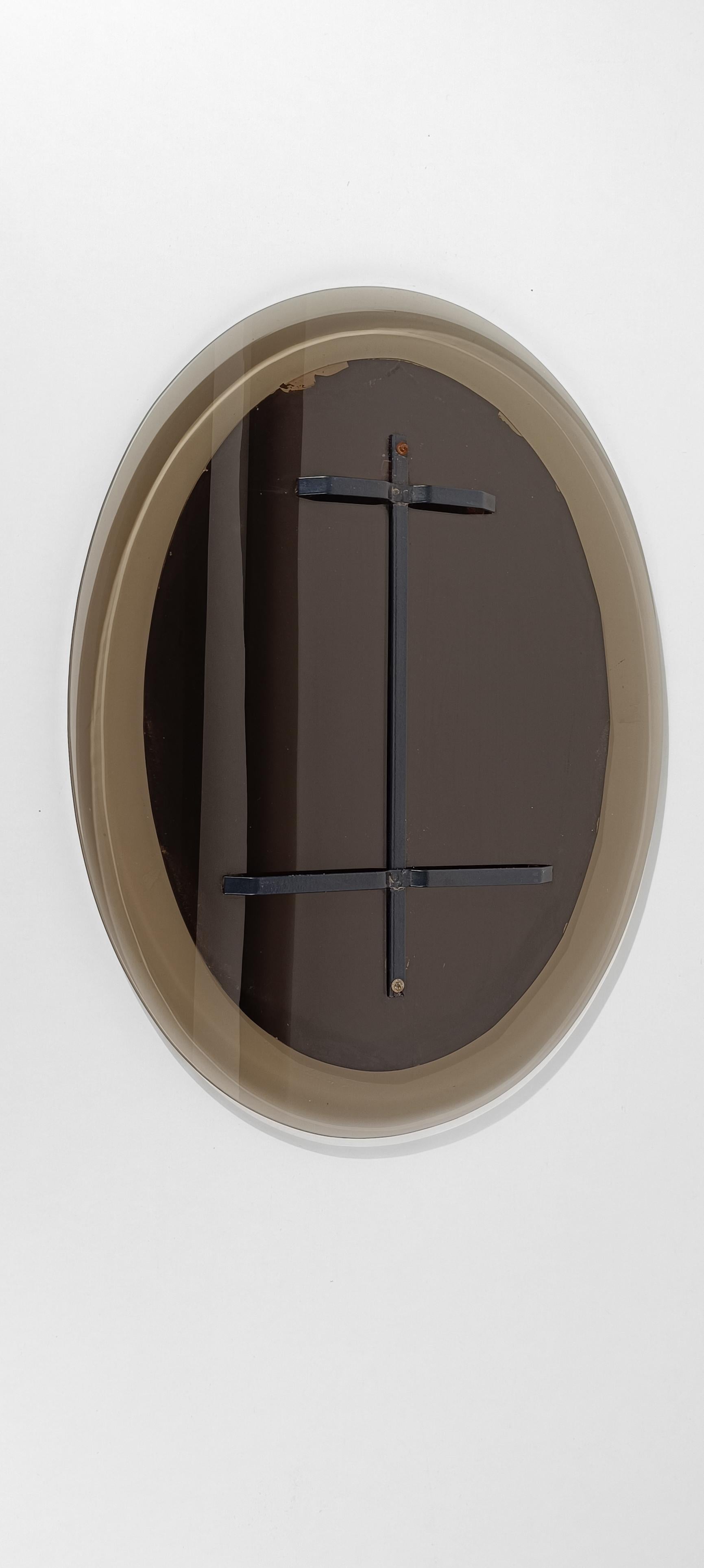 Mid-20th Century Italian in Smoked and Pink Bevelled Mirror By Cristal Arte, 50s For Sale 9