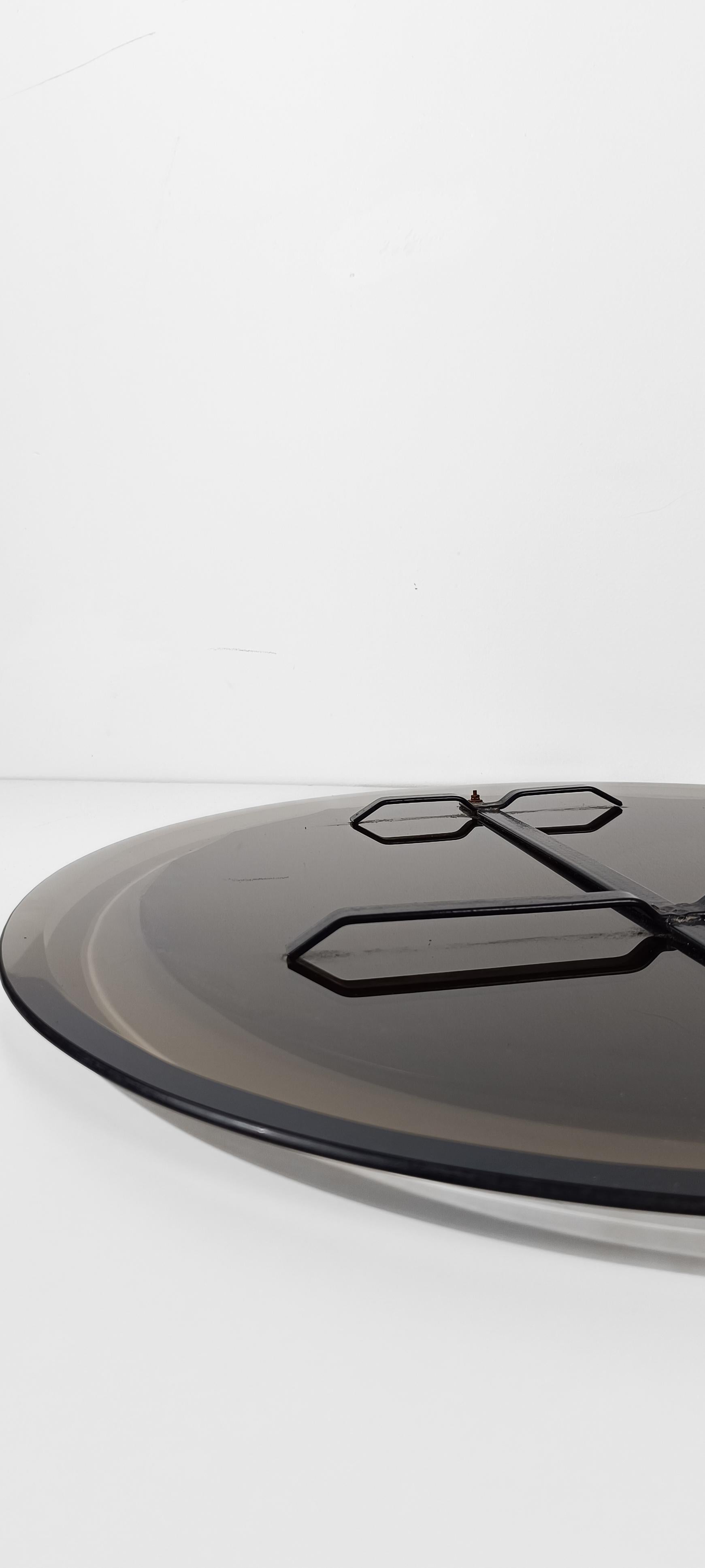 Mid-20th Century Italian in Smoked and Pink Bevelled Mirror By Cristal Arte, 50s For Sale 10