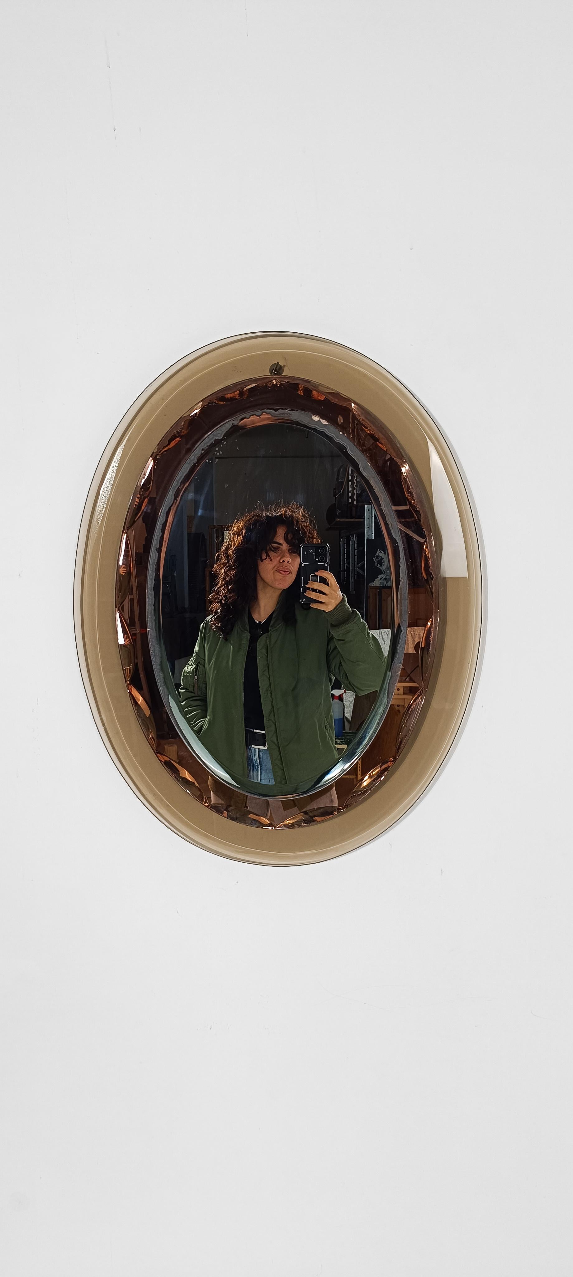 Mid-20th Century Italian in Smoked and Pink Bevelled Mirror By Cristal Arte, 50s For Sale 11
