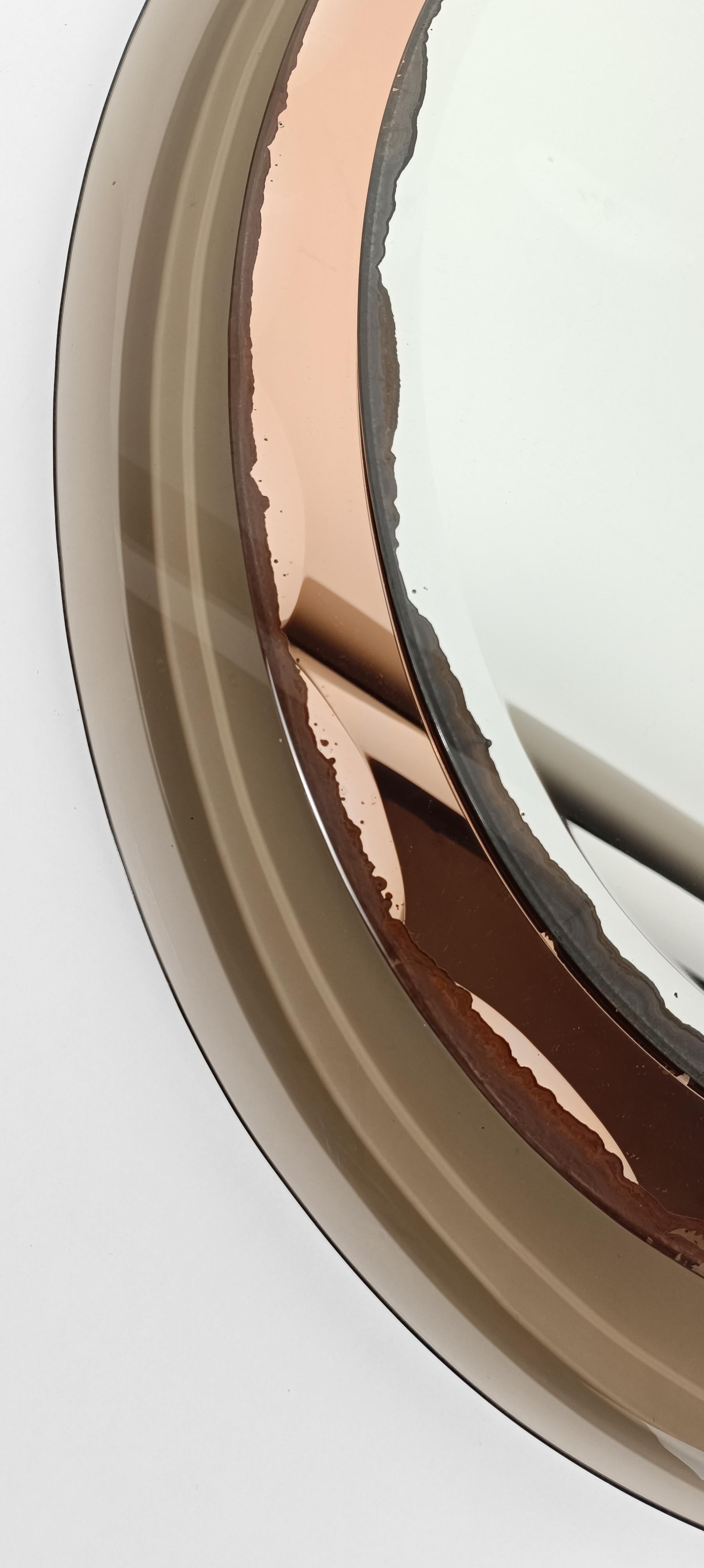 Mid-20th Century Italian in Smoked and Pink Bevelled Mirror By Cristal Arte, 50s For Sale 1