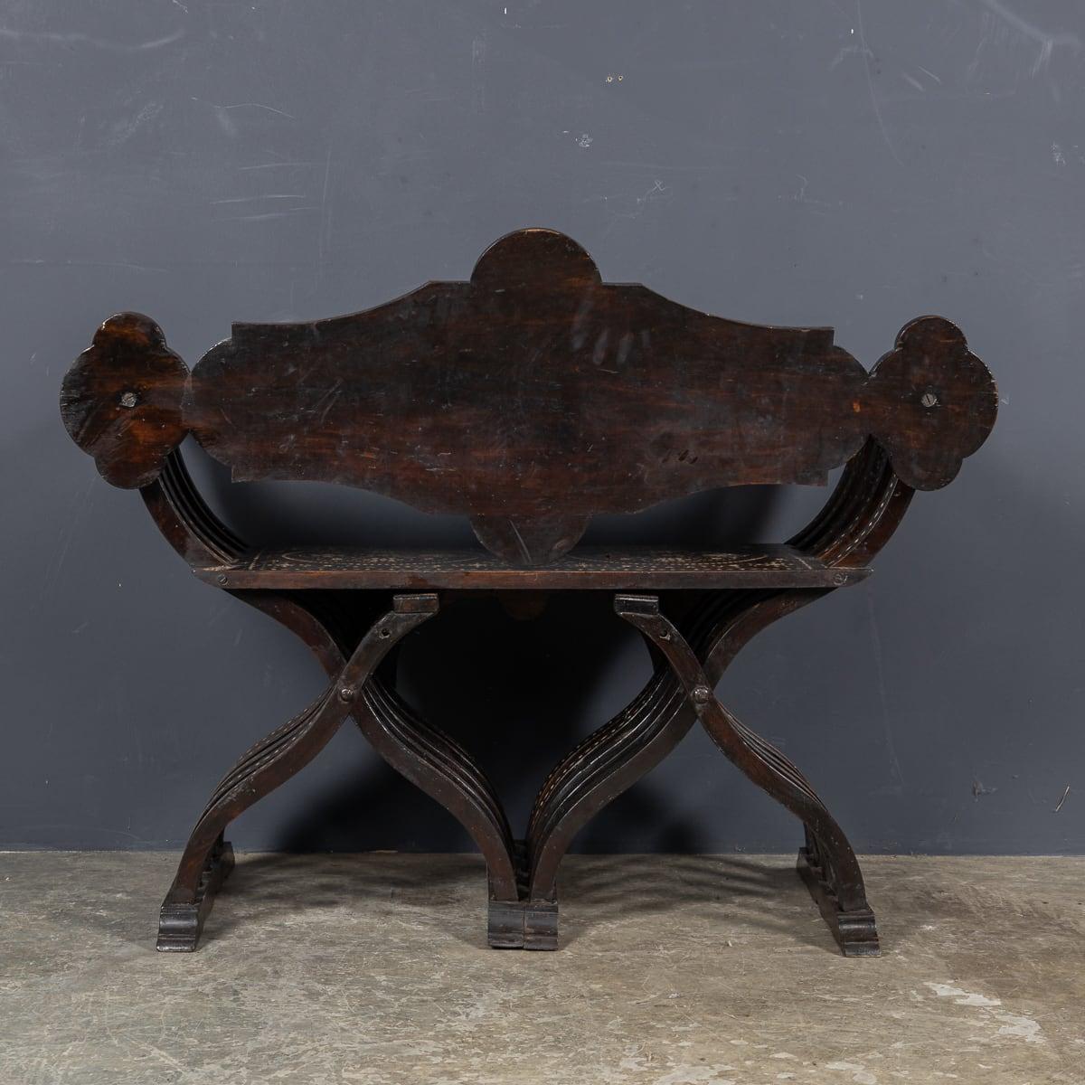 Wood Mid 20th Century Italian Inlaid Hardwood Savonarola Chair For Sale