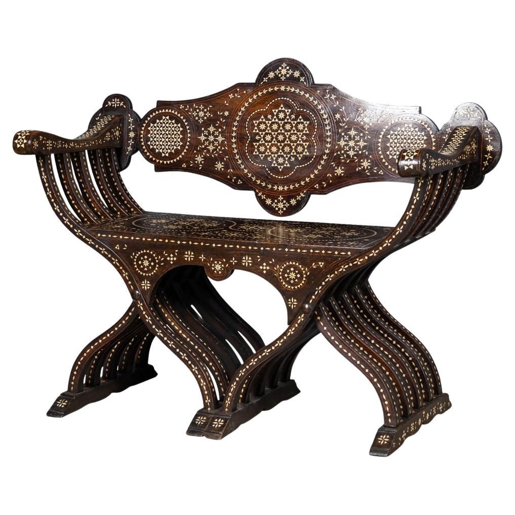 Mid 20th Century Italian Inlaid Hardwood Savonarola Chair