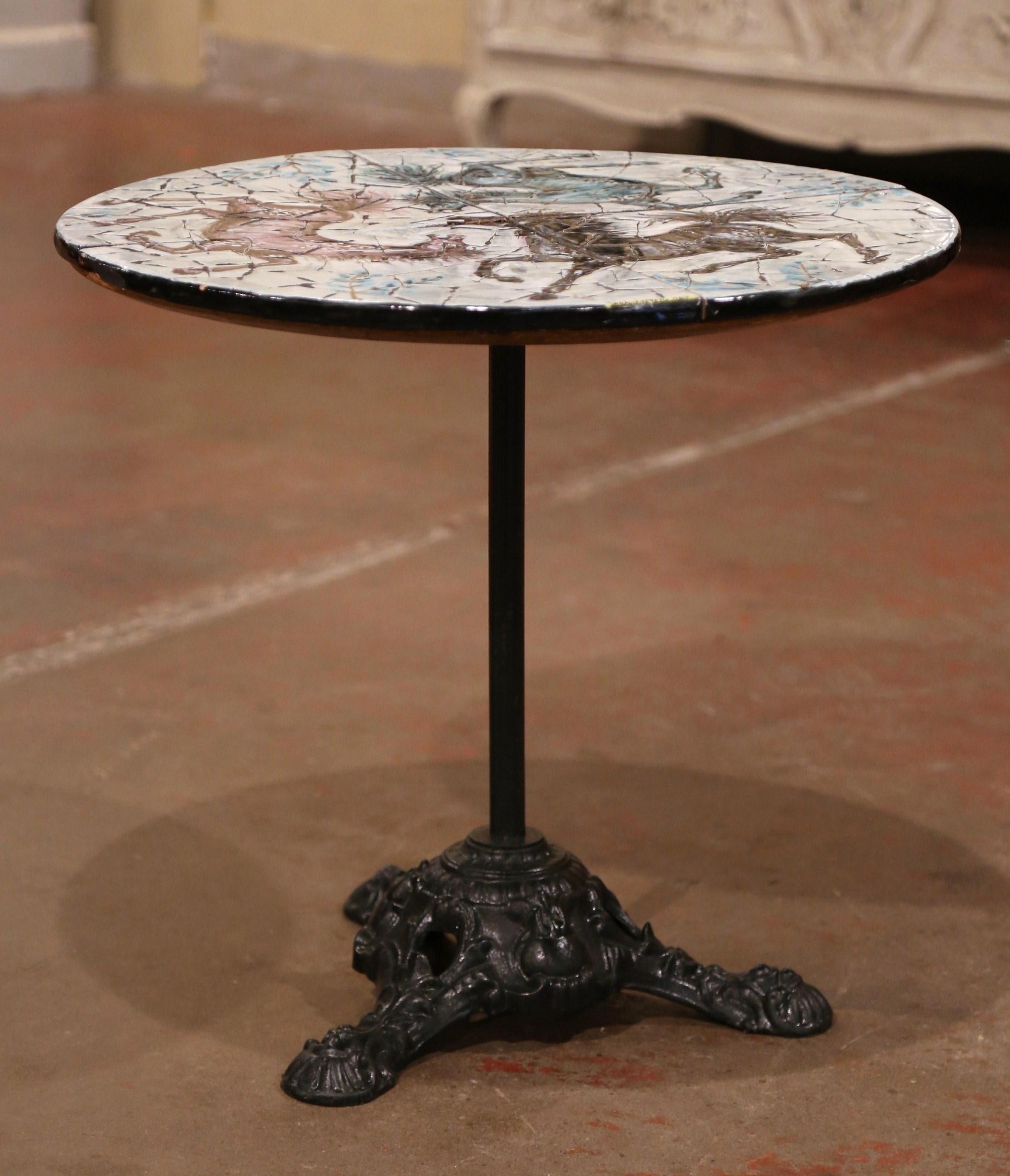 Mid-20th Century Italian Iron and Marble Pedestal Table with Mosaic Horse Motifs 2