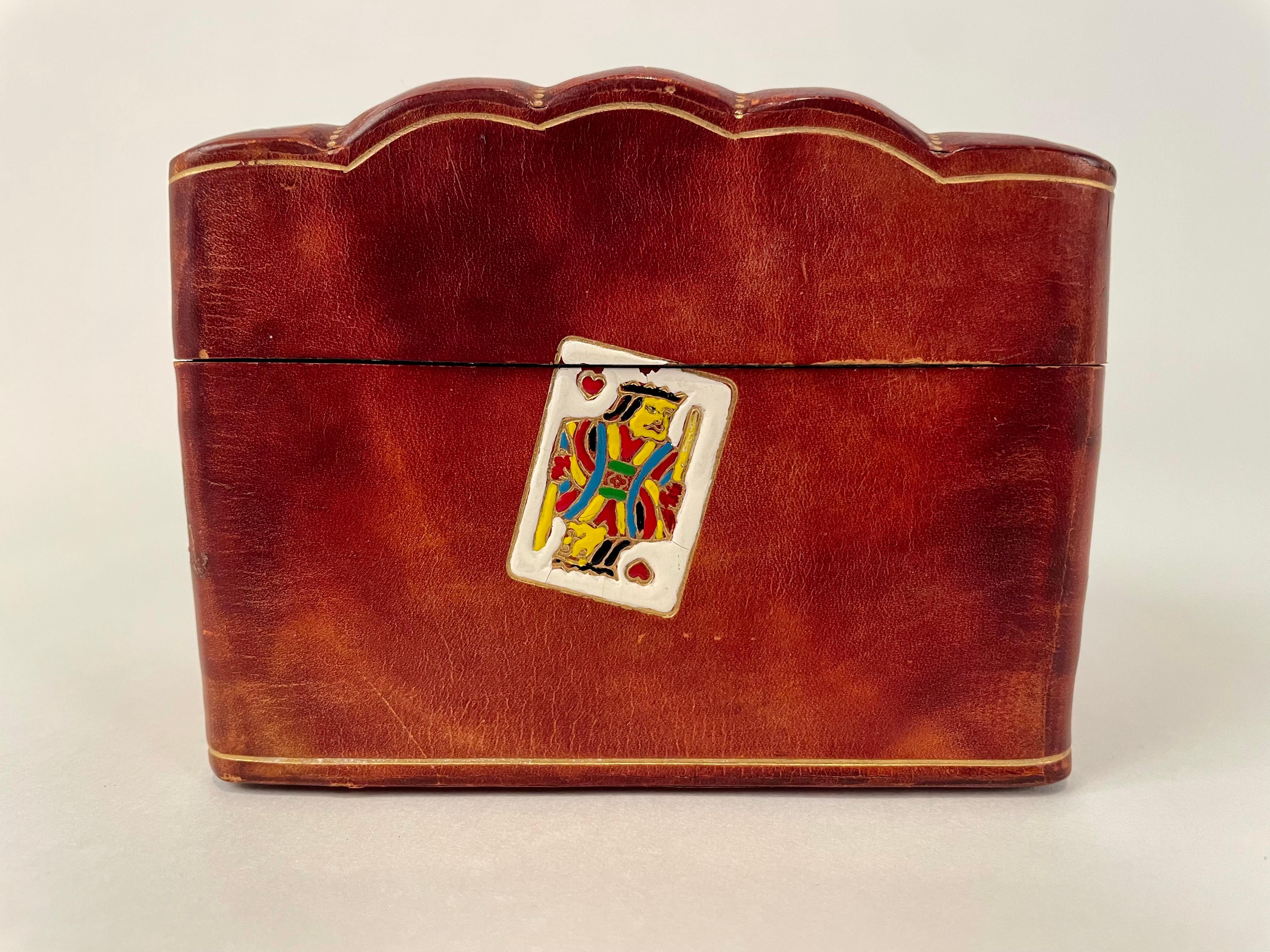 Mid-20th Century Italian Leather Playing Card Case For Sale 5