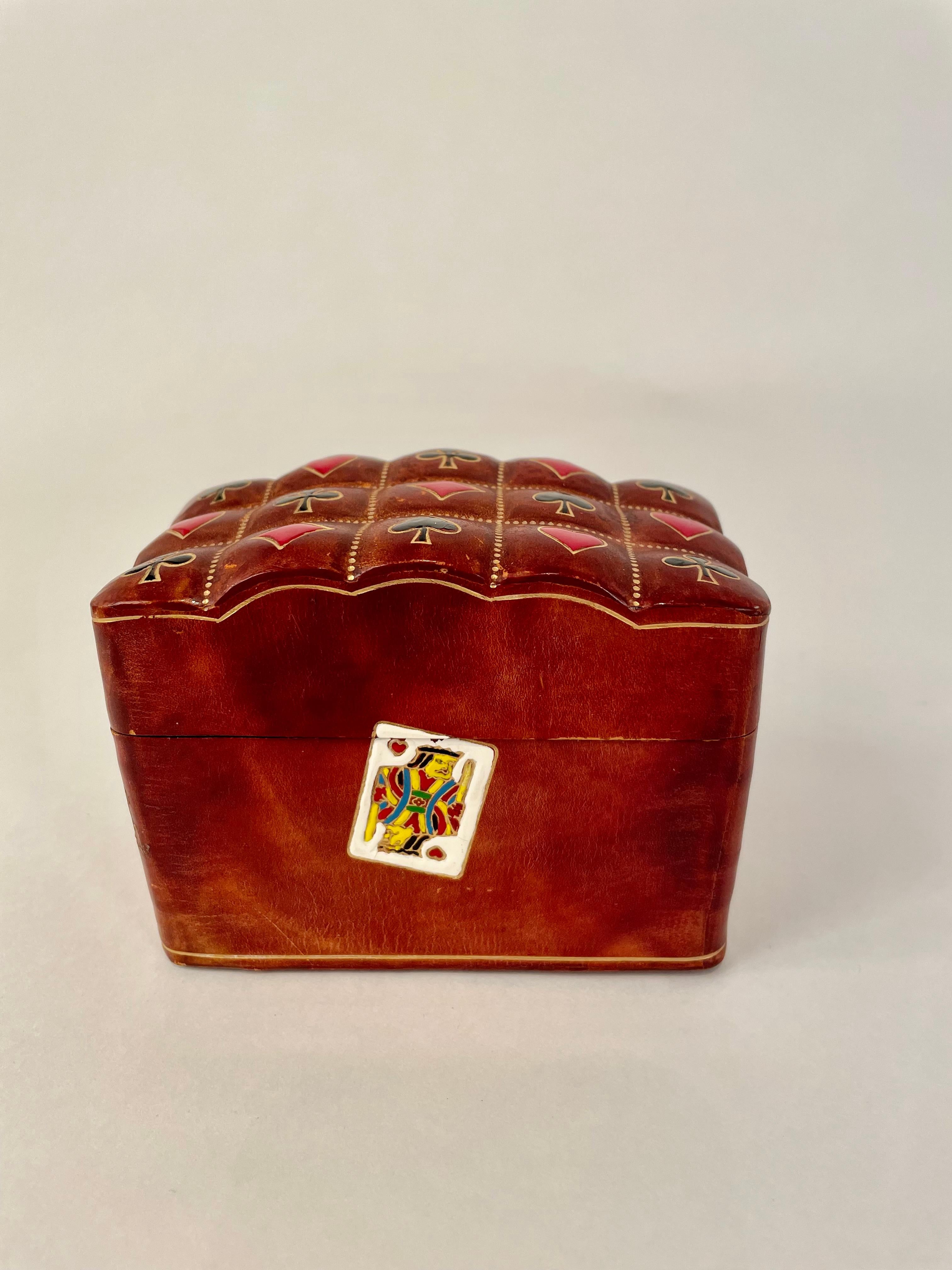 Hand-Crafted Mid-20th Century Italian Leather Playing Card Case For Sale