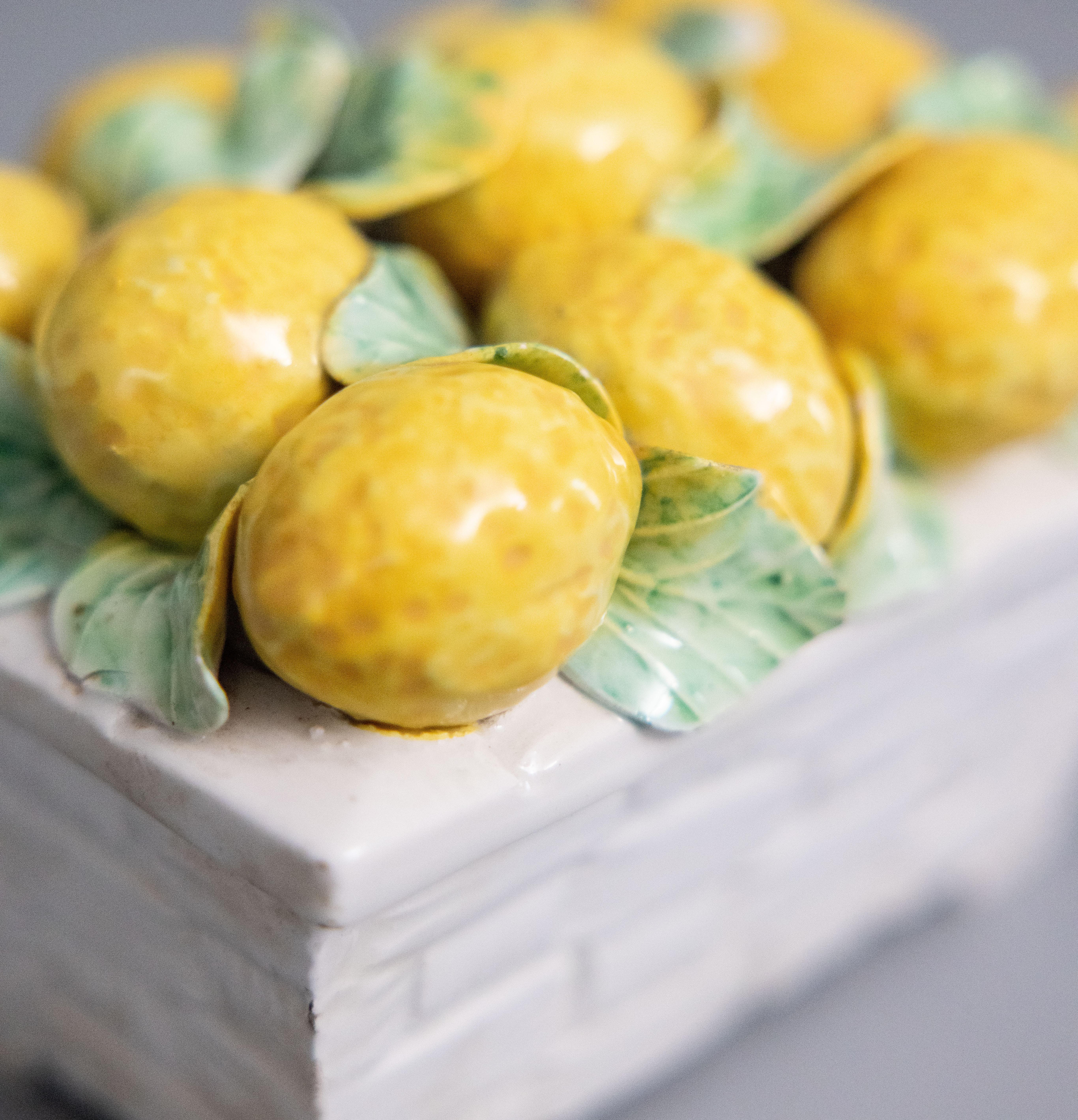  Mid-20th Century Italian Majolica Lemon Basket Lidded Dish For Sale 4