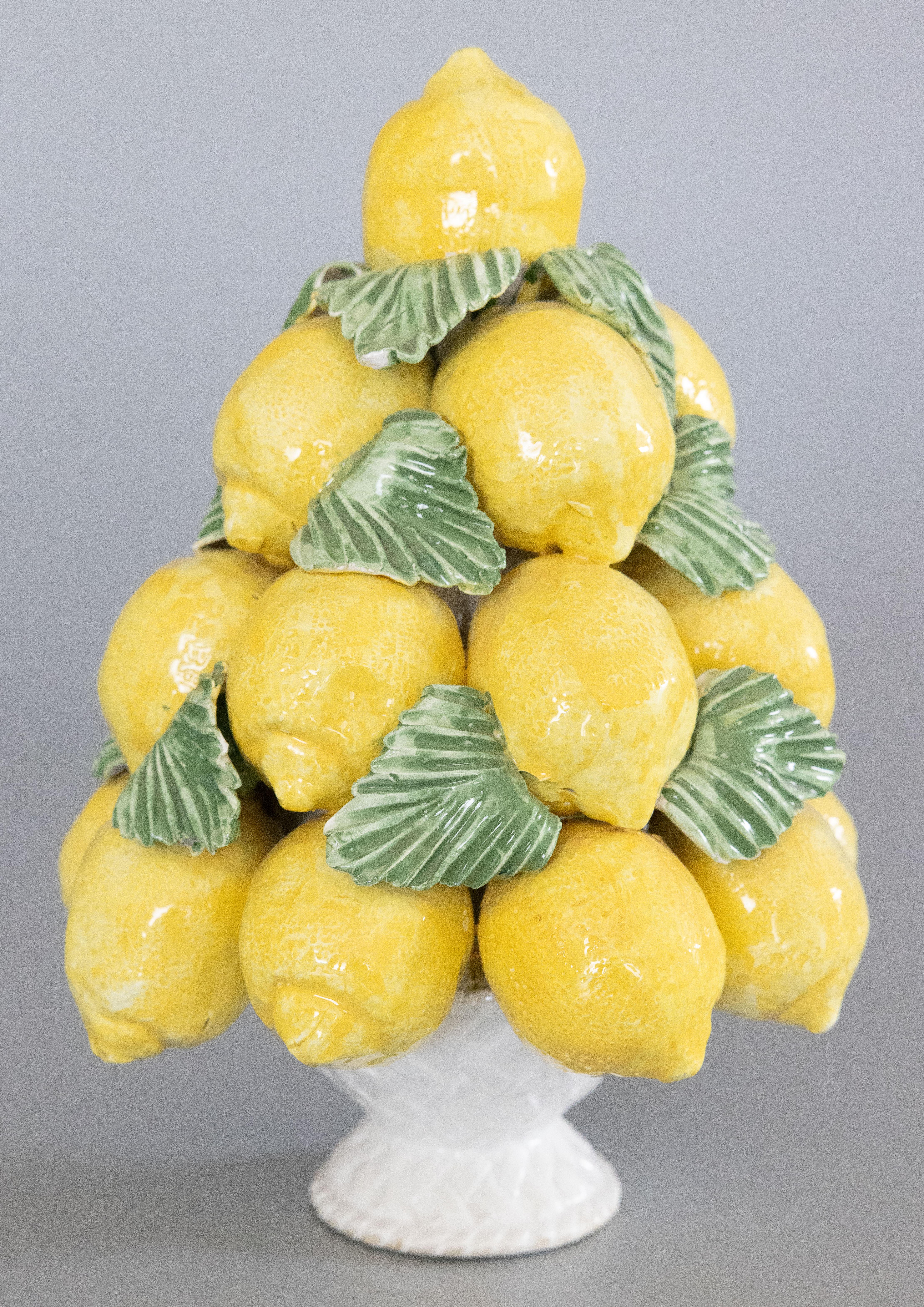 A lovely Mid Century Italian majolica lemons topiary centerpiece. Signed 