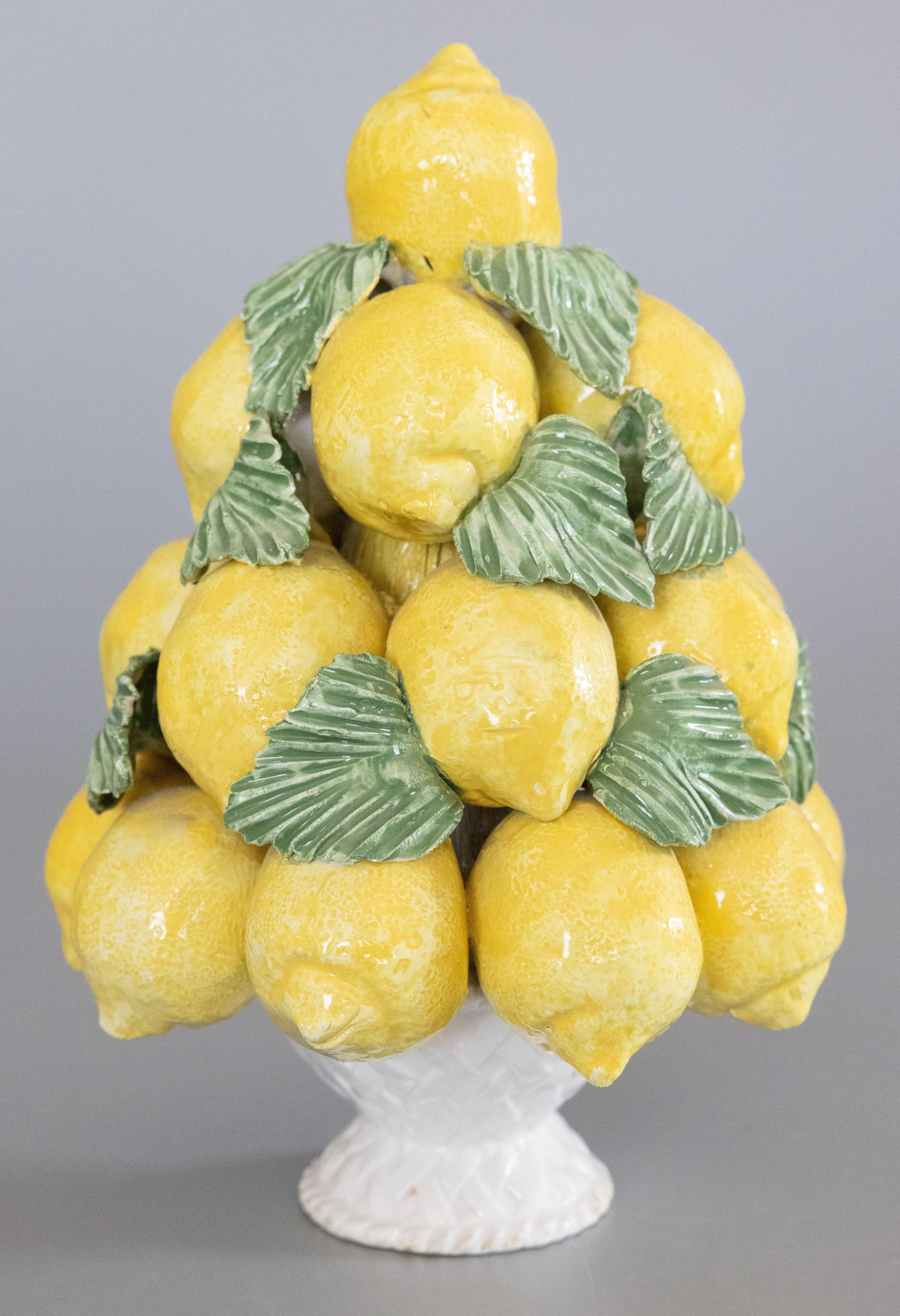 Hand-Painted Mid-20th Century Italian Majolica Lemon Topiary Centerpiece