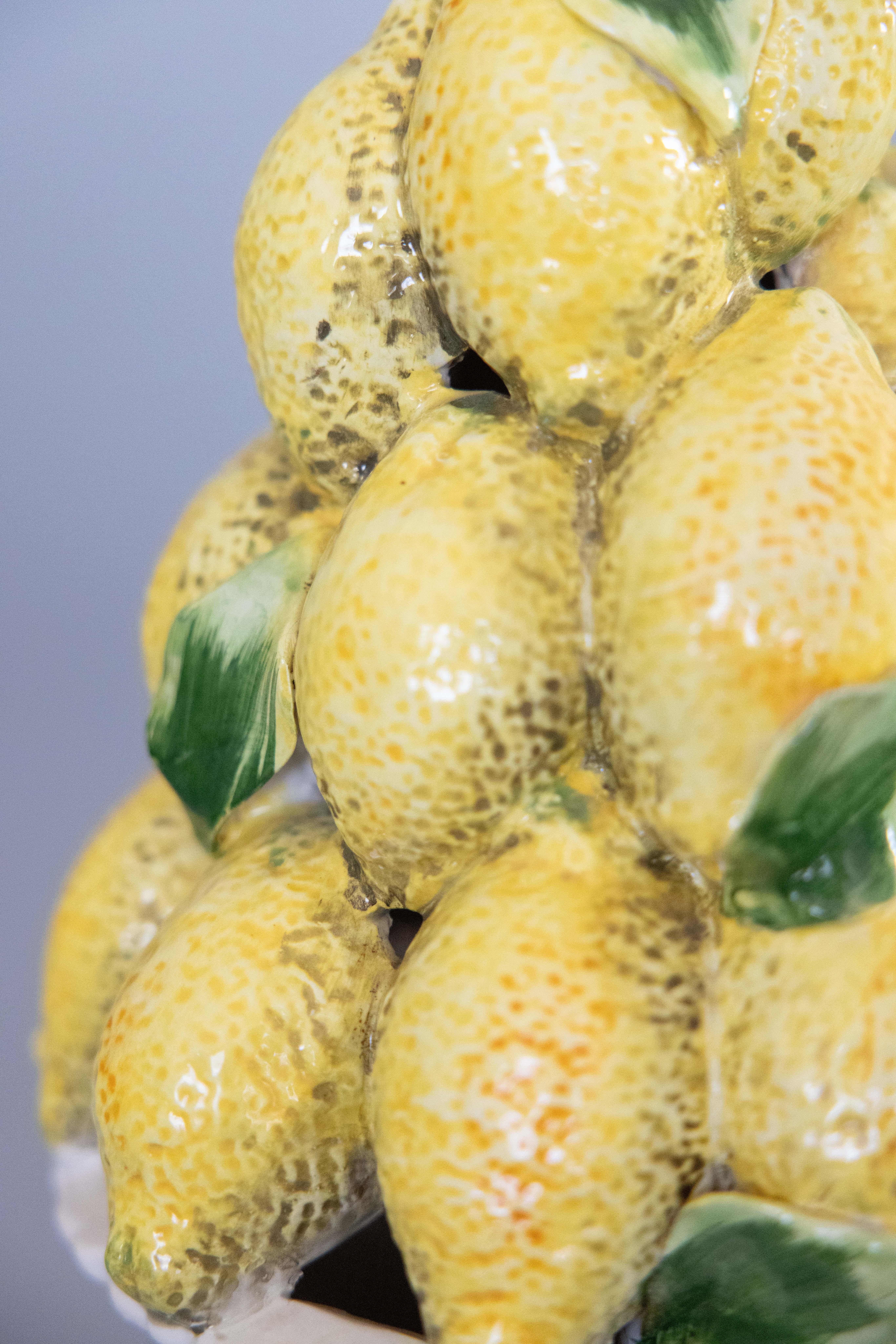 Mid-20th Century Italian Majolica Lemon Topiary Centerpiece In Good Condition For Sale In Pearland, TX