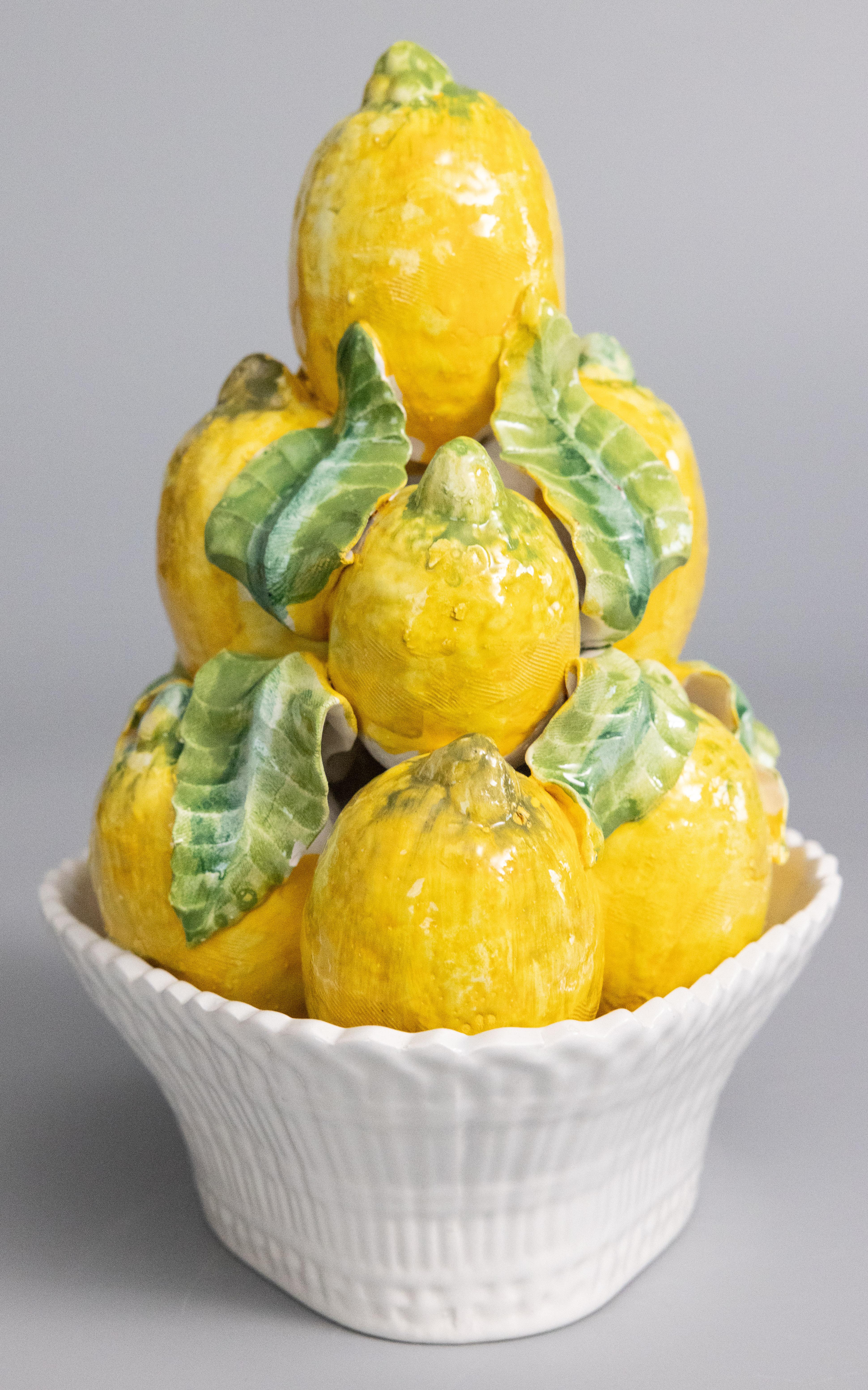 Mid-20th Century Italian Majolica Lemon Topiary Centerpiece In Good Condition For Sale In Pearland, TX