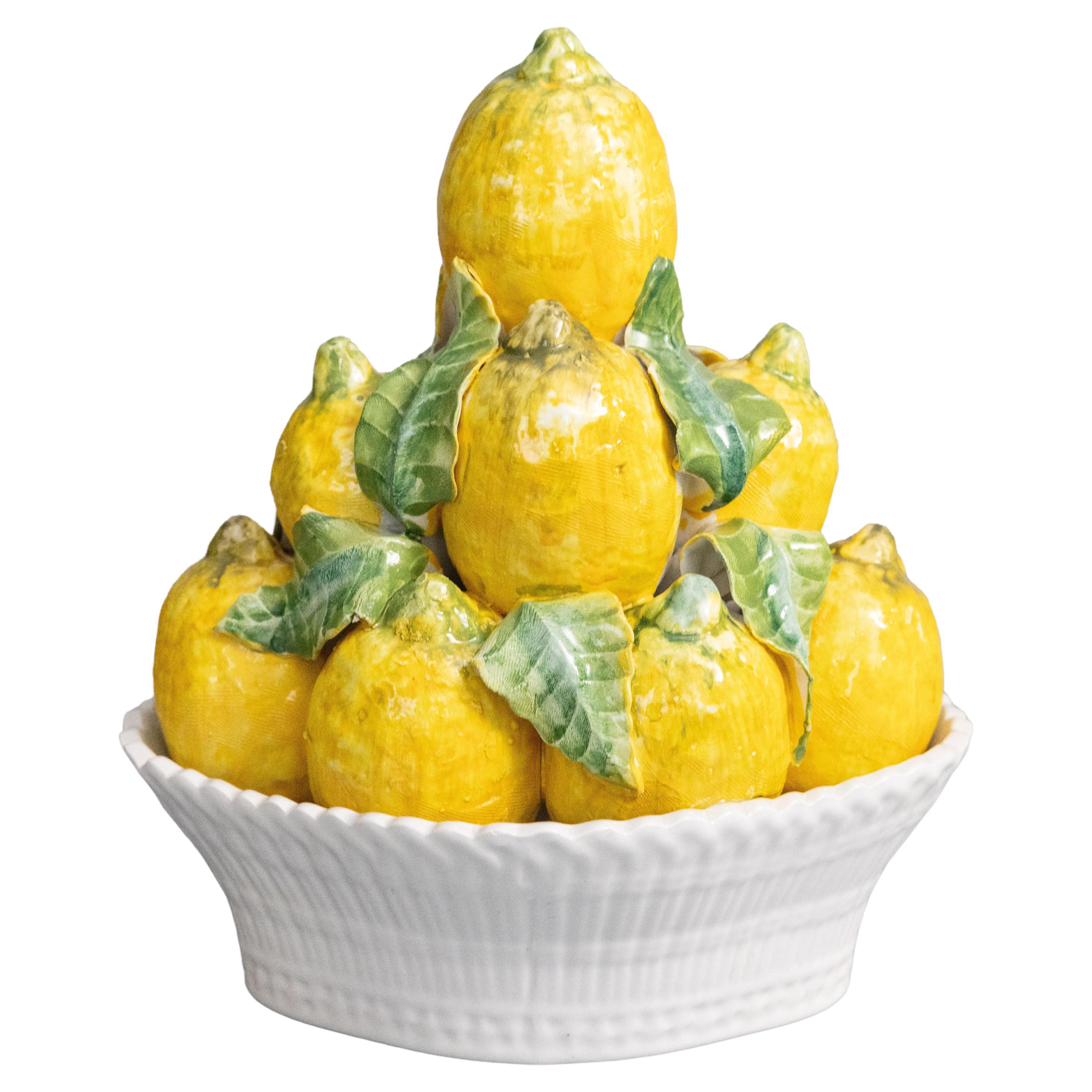 Mid-20th Century Italian Majolica Lemon Topiary Centerpiece For Sale