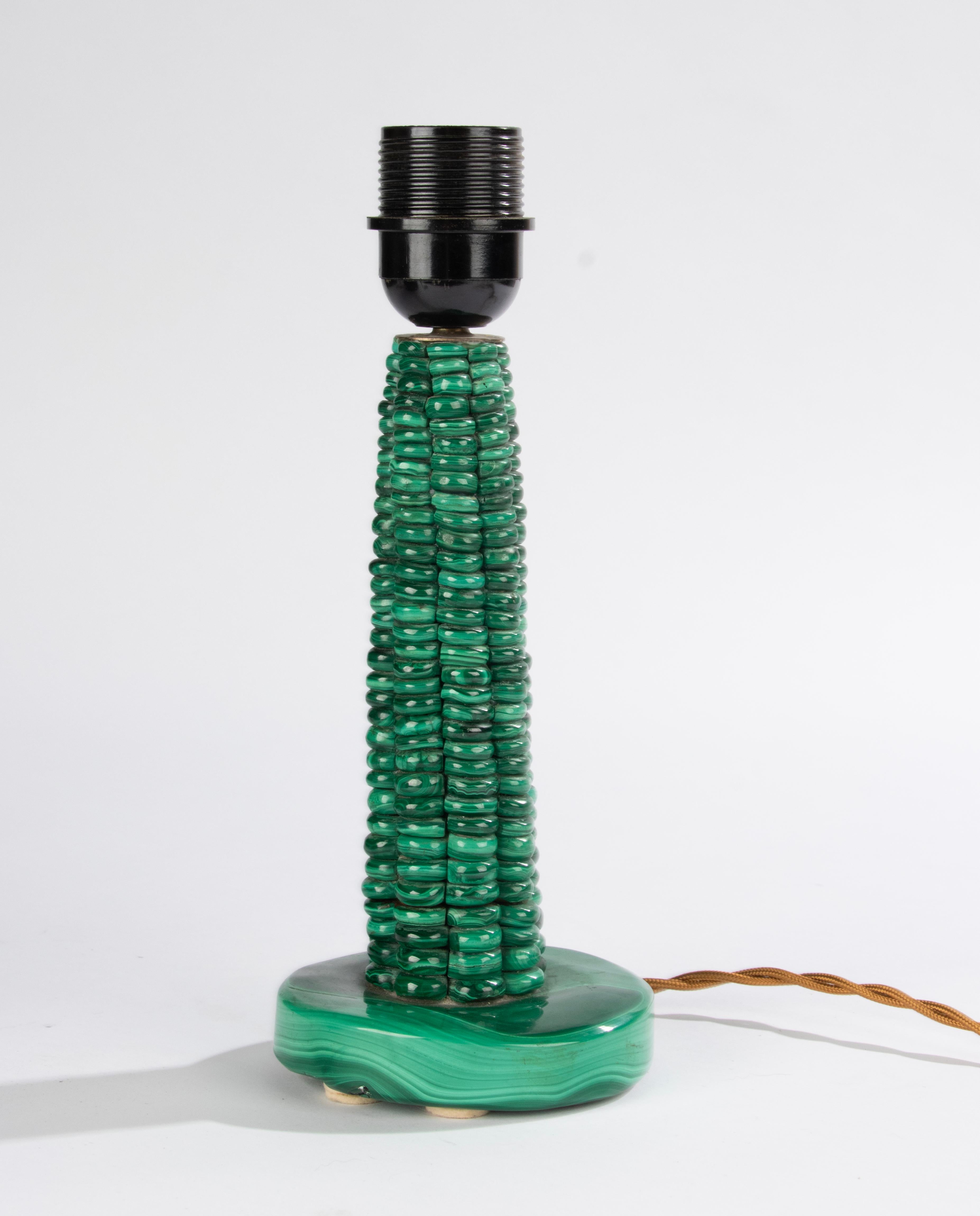 Hand-Crafted Mid 20th Century Italian Malachite Stone Table Lamp For Sale