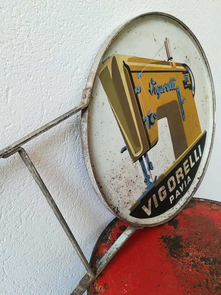 Mid20th Century Italian Metal Sewing Machine Sign by Brand Vigorelli
