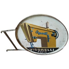 Mid-20th Century Italian Metal Sewing Machine Sign by Brand Vigorelli, 1950