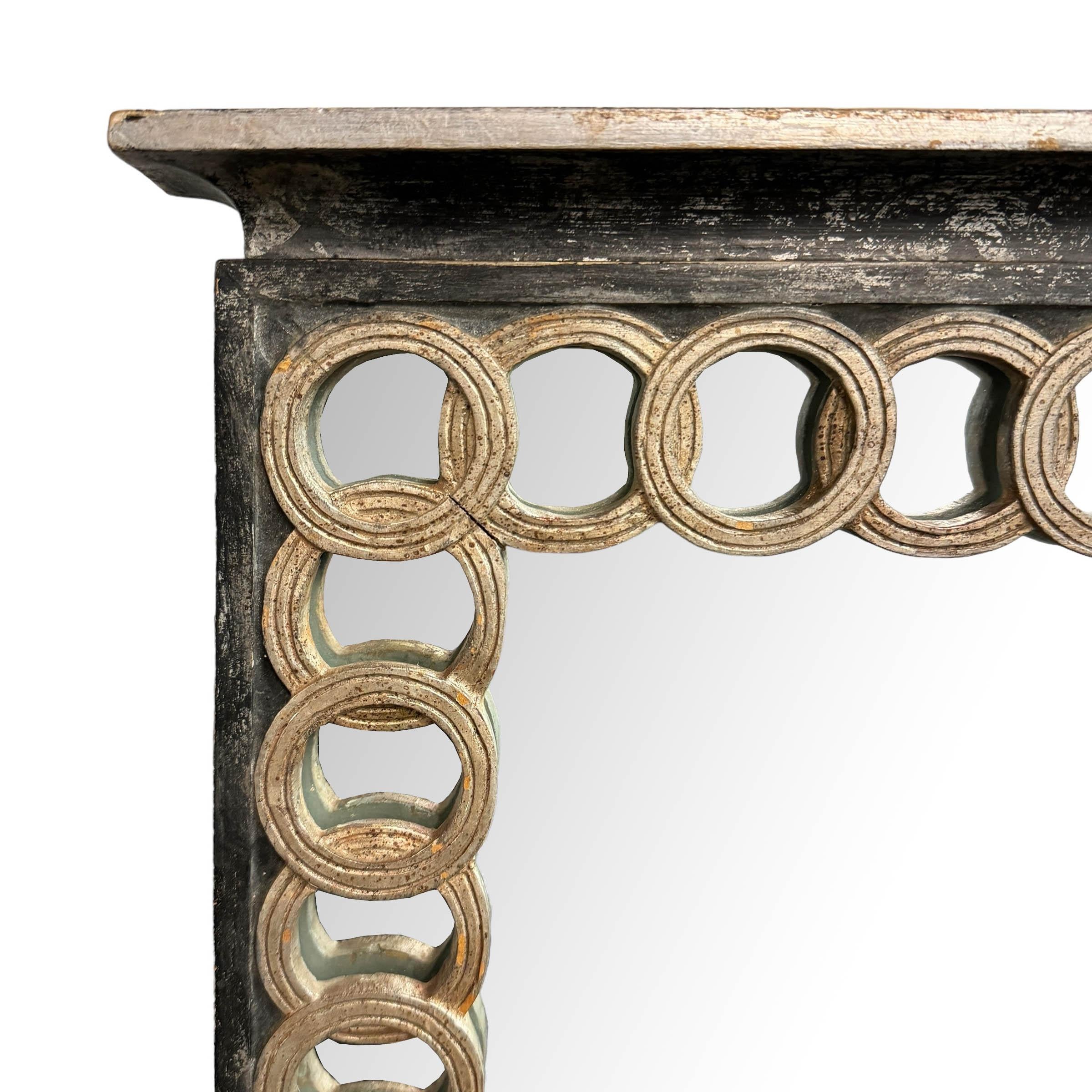 Giltwood Mid-20th Century Italian Mirror with Interlocking Rings