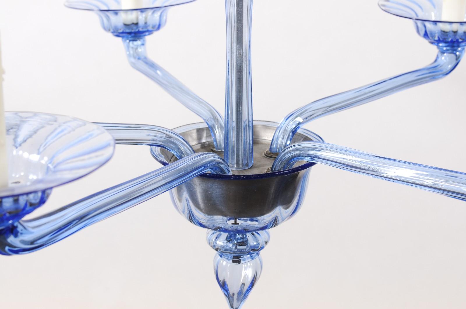 Lampadario in vetro soffiato blu di Murano della metà del XX secolo con 4 luci in vendita 10