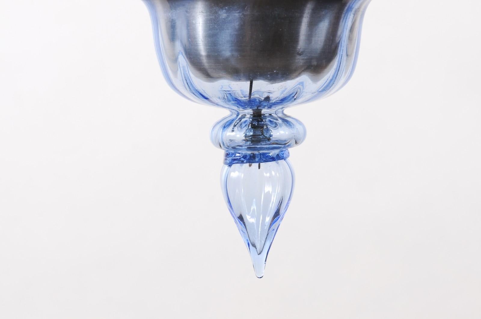 Lampadario in vetro soffiato blu di Murano della metà del XX secolo con 4 luci in vendita 11