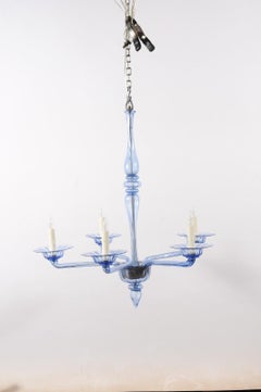 Mid 20th Century Italian Murano Blue Blown Glass Chandelier with 4 Lights