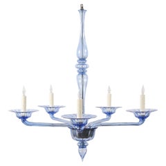 Lampadario in vetro soffiato blu di Murano della metà del XX secolo con 4 luci