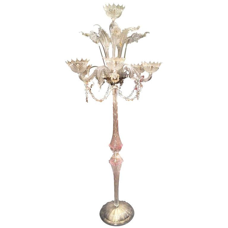 Mid-20th Century Italian Murano Glass Candelabra Floor Lamp For Sale