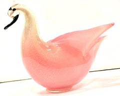 Mid-20th Century Italian Murano Glass Pink and Gold Flecks Sculptural Swan Bowl