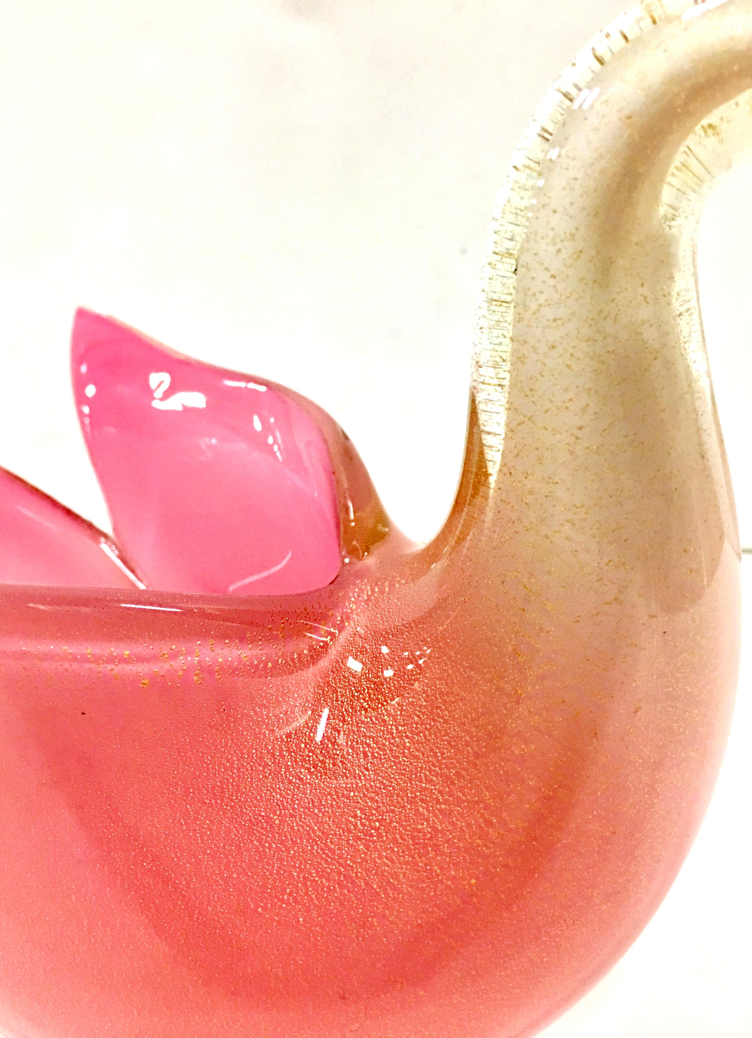 Mid-20th Century Italian Murano Glass Pink and Gold Flecks Sculptural Swan Bowl 4