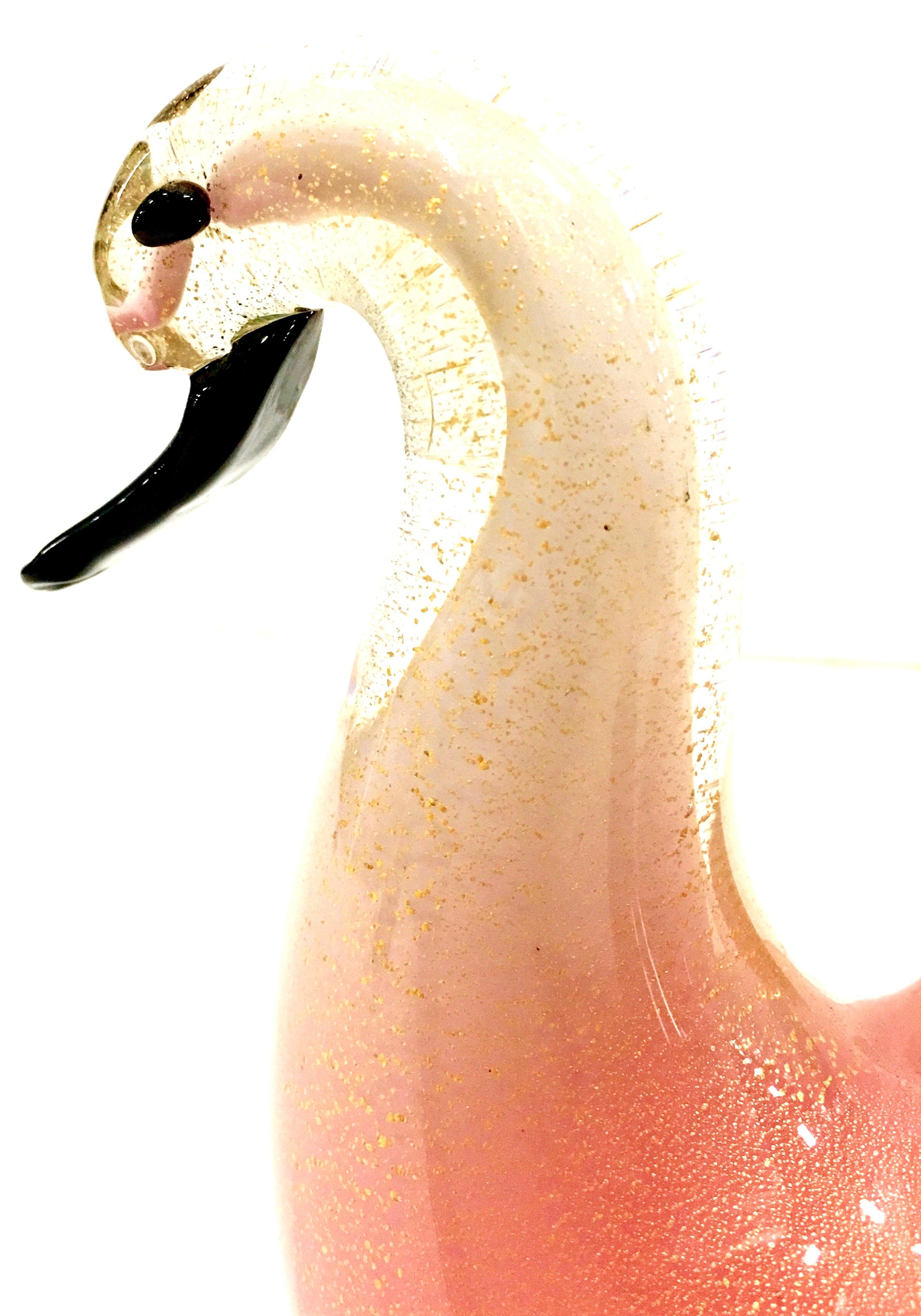 Mid-20th Century Italian Murano Glass Pink and Gold Flecks Sculptural Swan Bowl 5