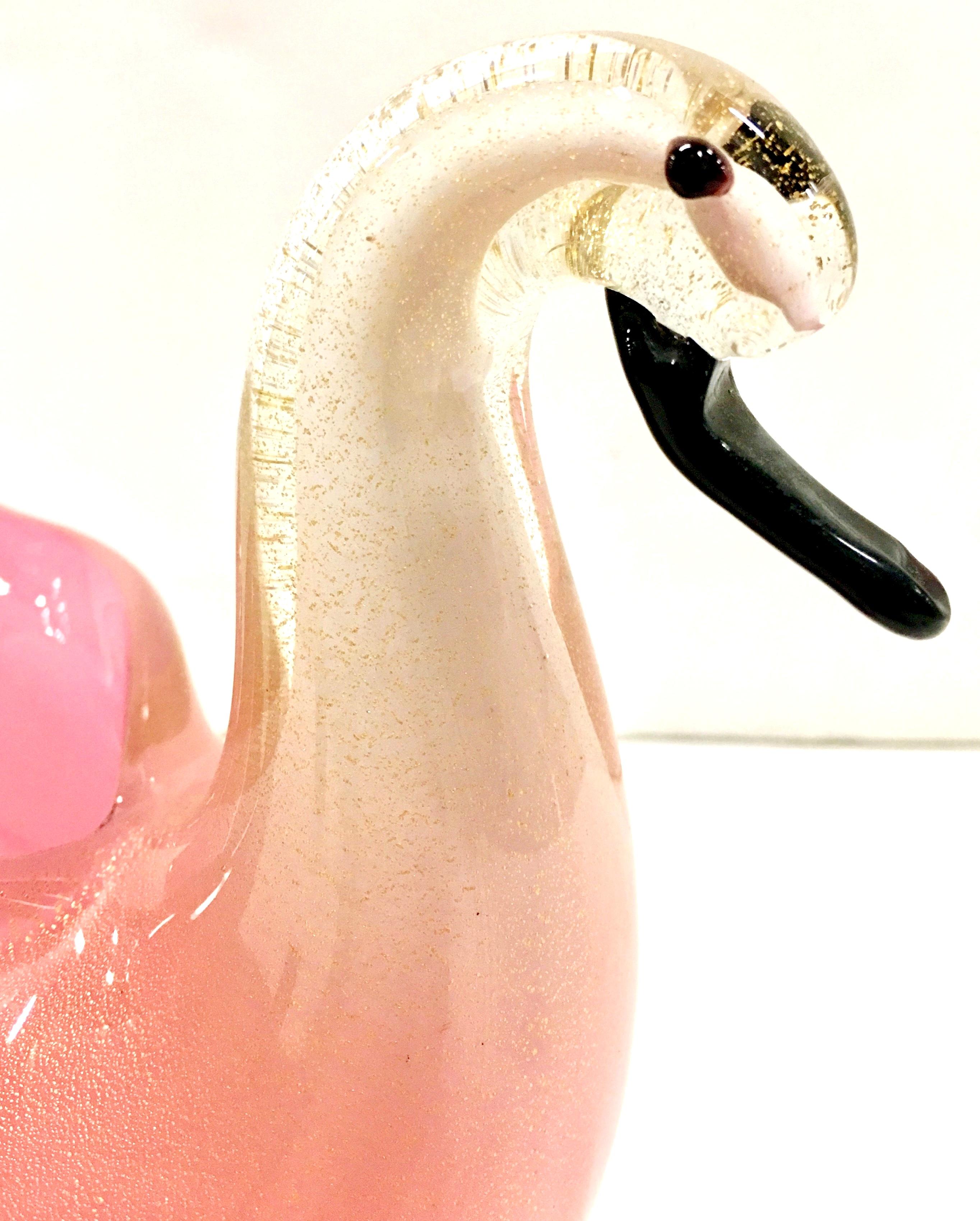 Mid-20th Century Italian Murano Glass Pink and Gold Flecks Sculptural Swan Bowl 6