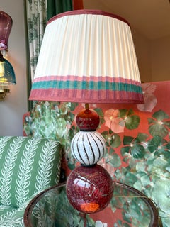 Mid-20th Century Italian Murano Glass Table Lamp with Ruby and Mottled Spheres