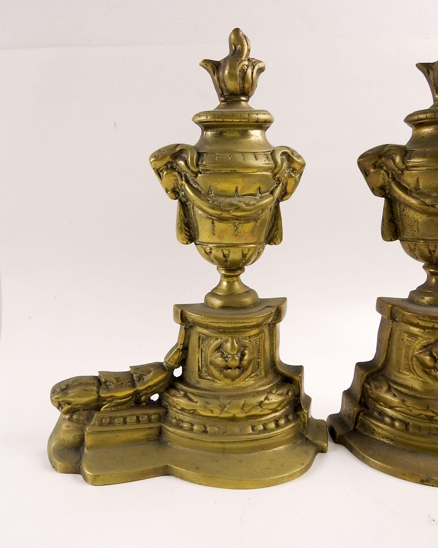 Neoclassical Revival Mid 20th Century Italian Neoclassical Brass Chenets Andirons - a Pair For Sale