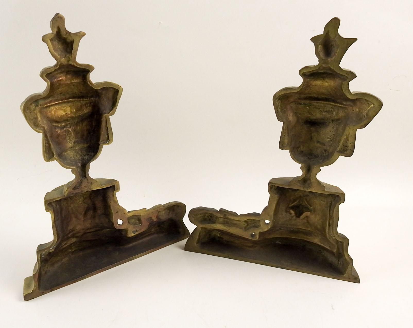 Mid 20th Century Italian Neoclassical Brass Chenets Andirons - a Pair In Good Condition For Sale In Seguin, TX