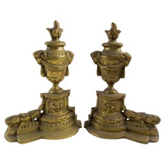 Mid 20th Century Italian Neoclassical Brass Chenets Andirons - a Pair