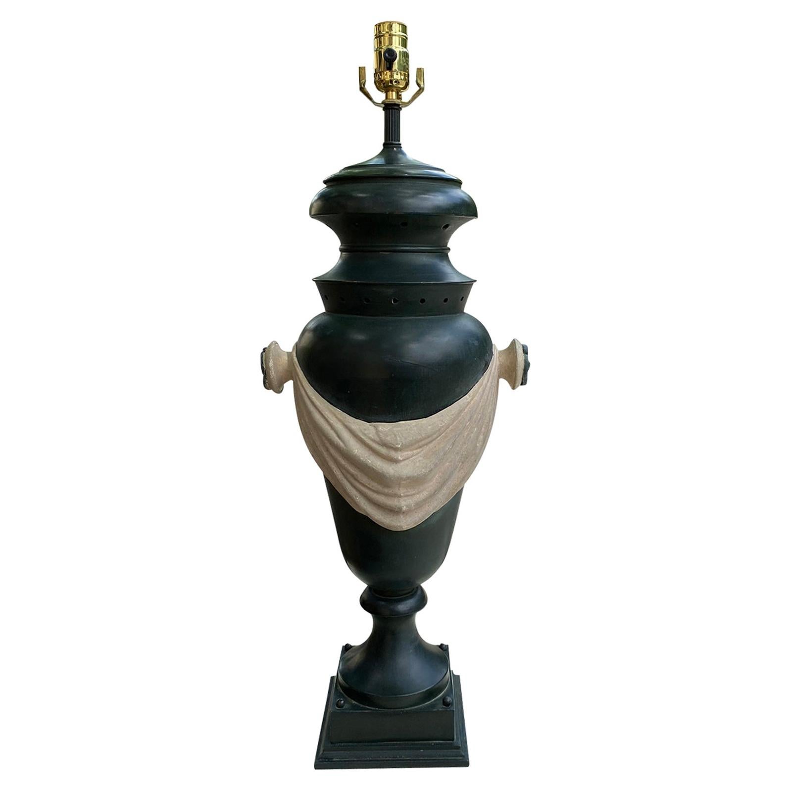 Mid-20th Century Italian Neoclassical Tole Lamp with Custom Finish Swag For Sale