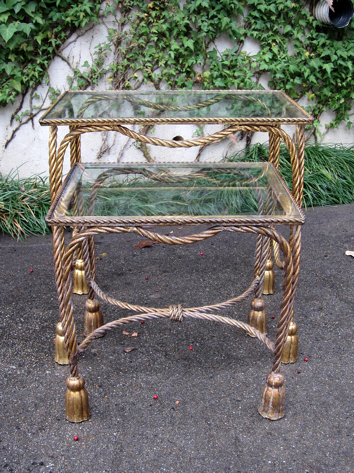 Mid-20th Century Italian Nesting Tables with Rope and Tassel Detail For Sale 9