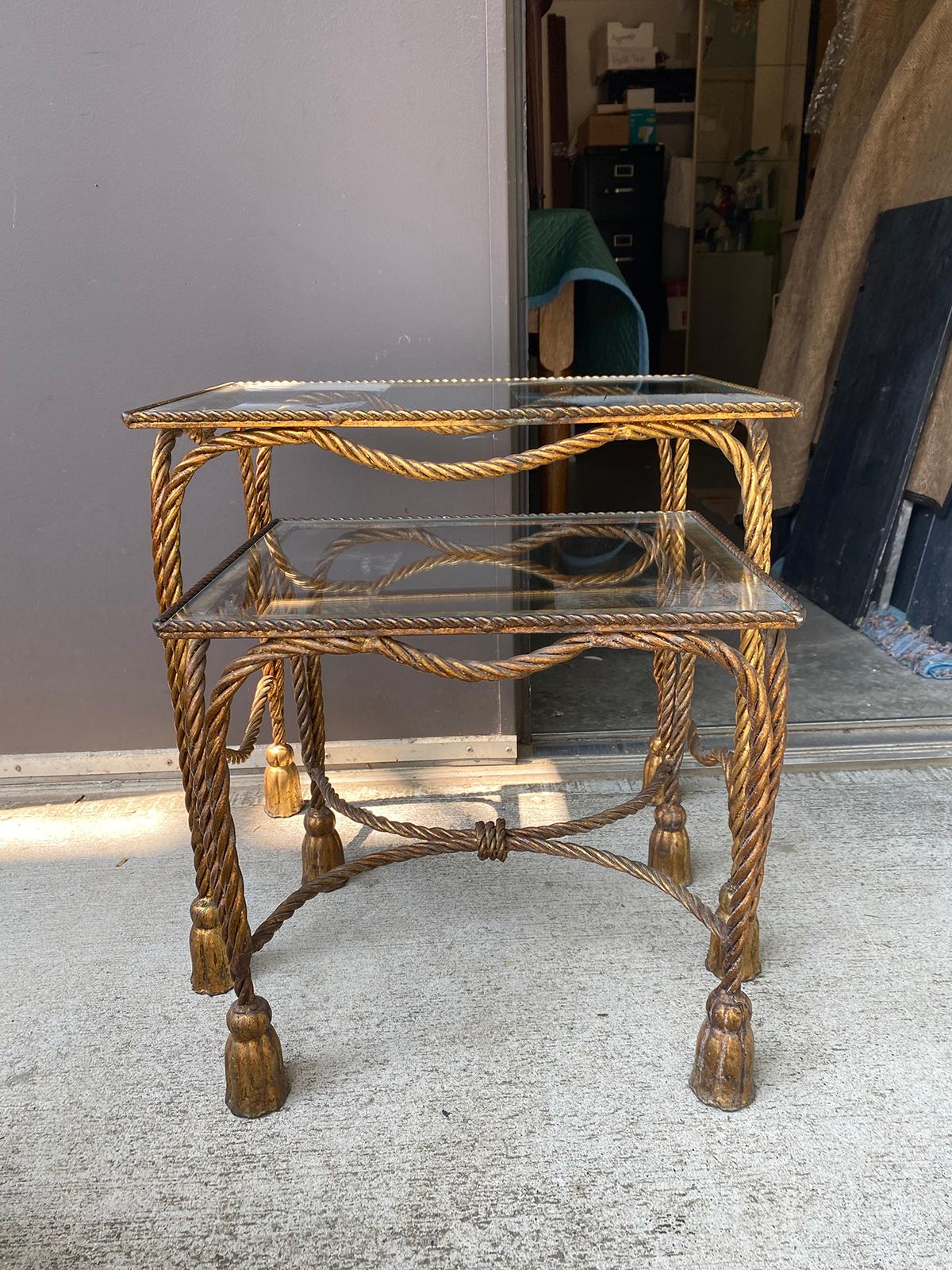 Mid-20th century Italian nesting tables with rope and tassel detail
Measures: Small: 17