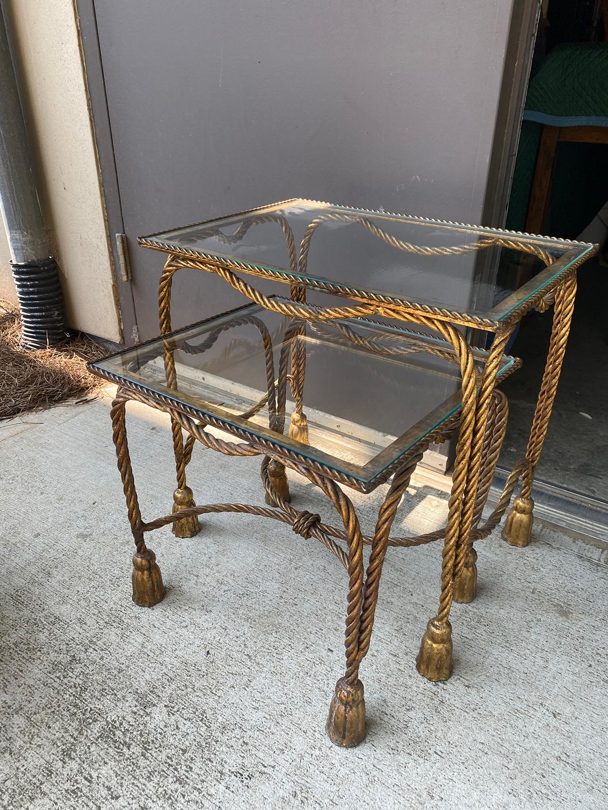Mid-20th Century Italian Nesting Tables with Rope and Tassel Detail In Good Condition For Sale In Atlanta, GA
