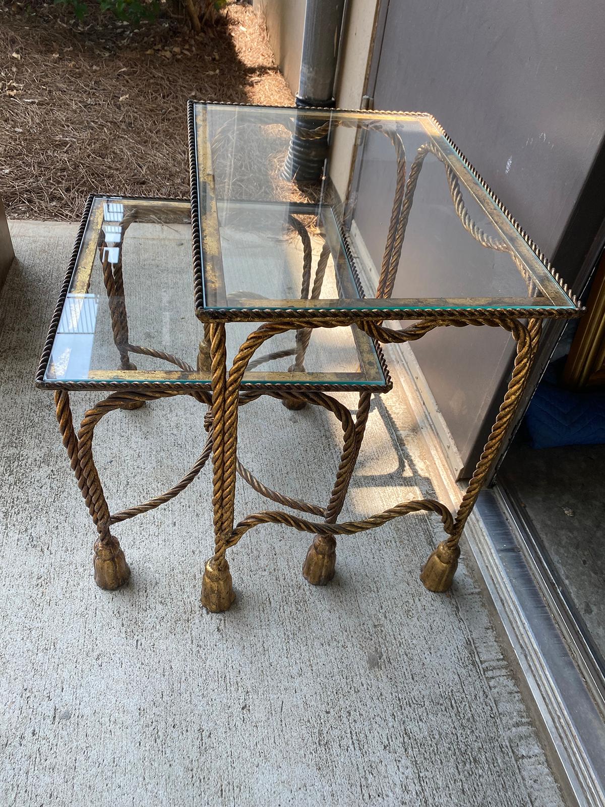 Mid-20th Century Italian Nesting Tables with Rope and Tassel Detail For Sale 1