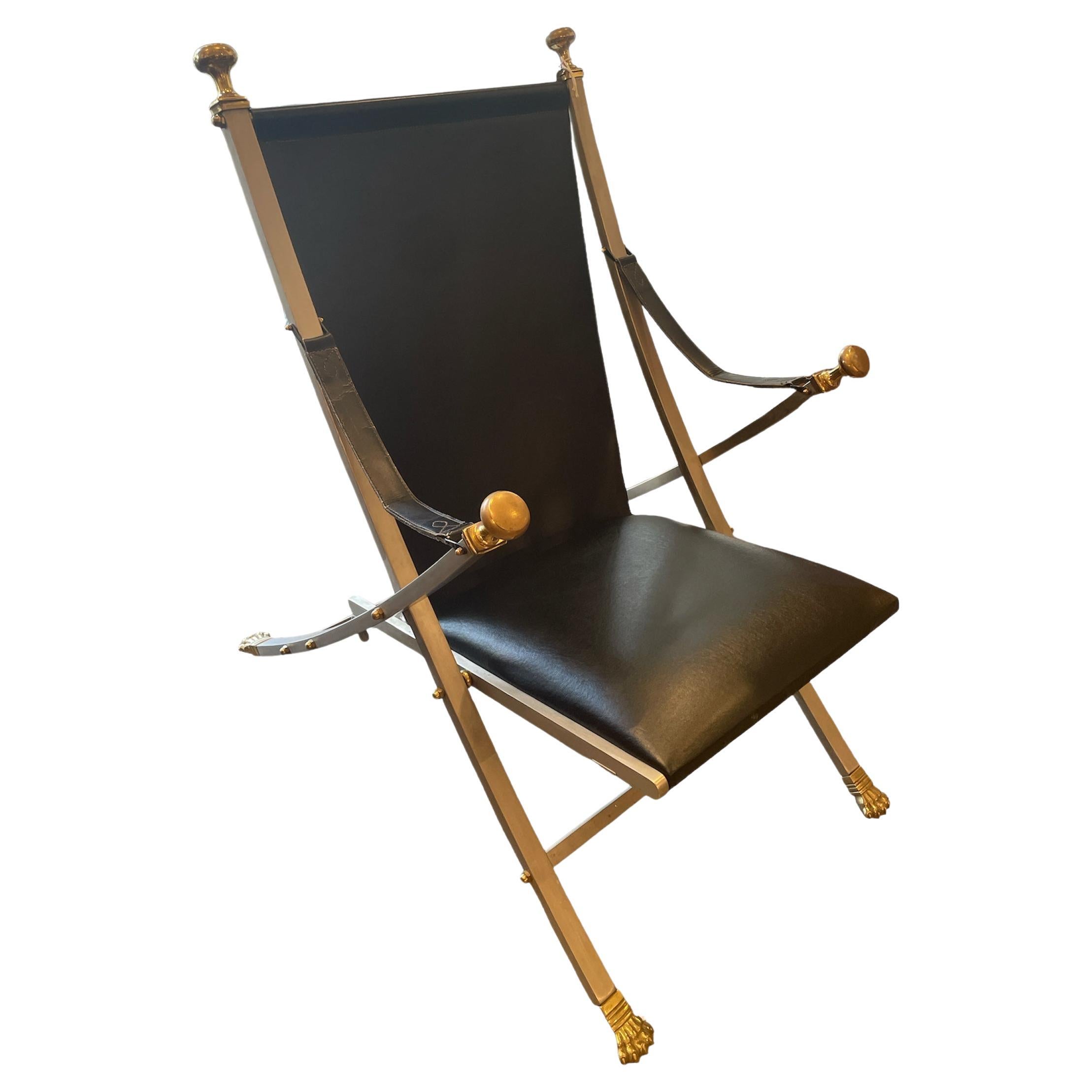 Mid 20th Century Italian Otto Parzinger Campaign Maison Jansen Sling Chair For Sale