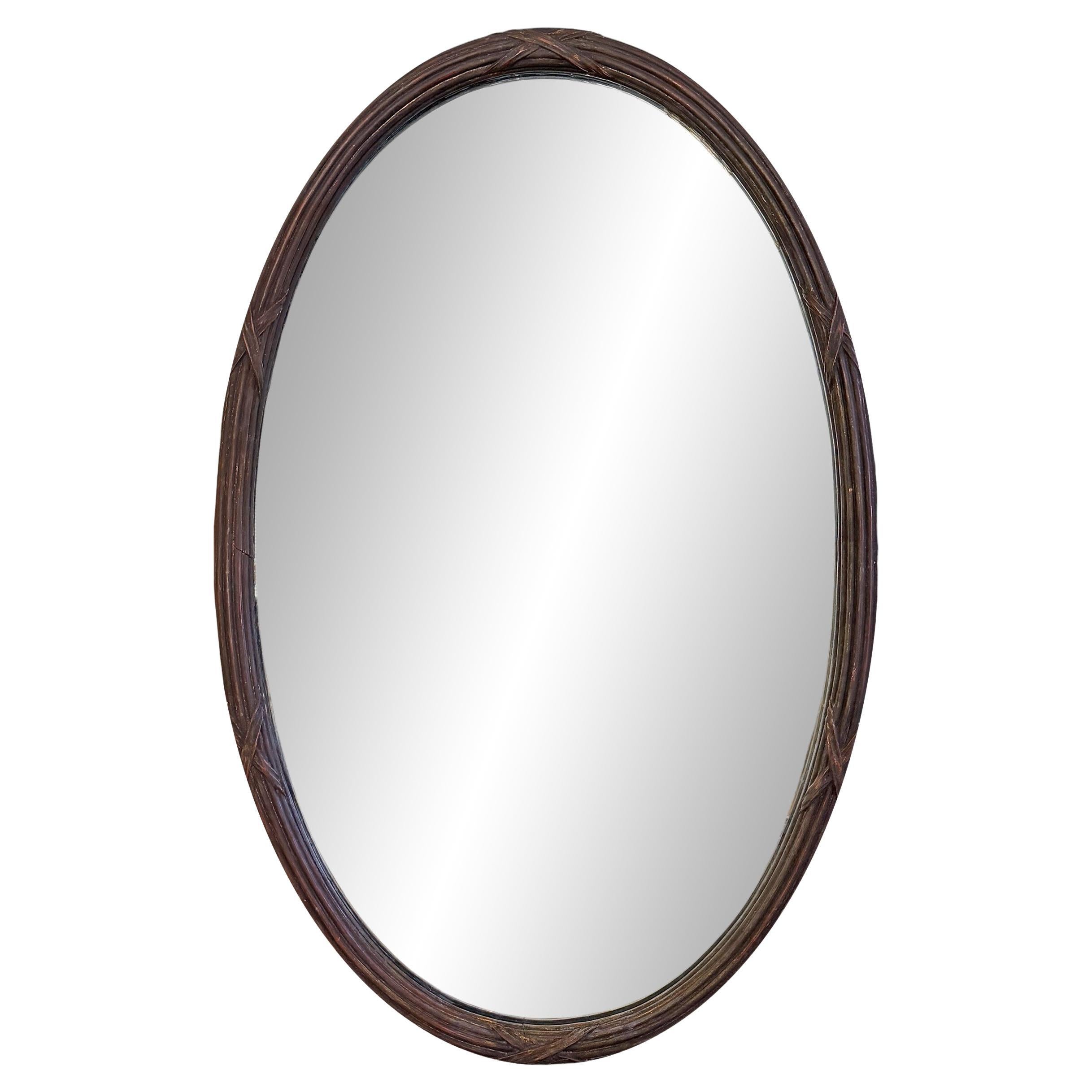 Mid-20th Century Italian Oval Framed Reed and Ribbon Mirror For Sale