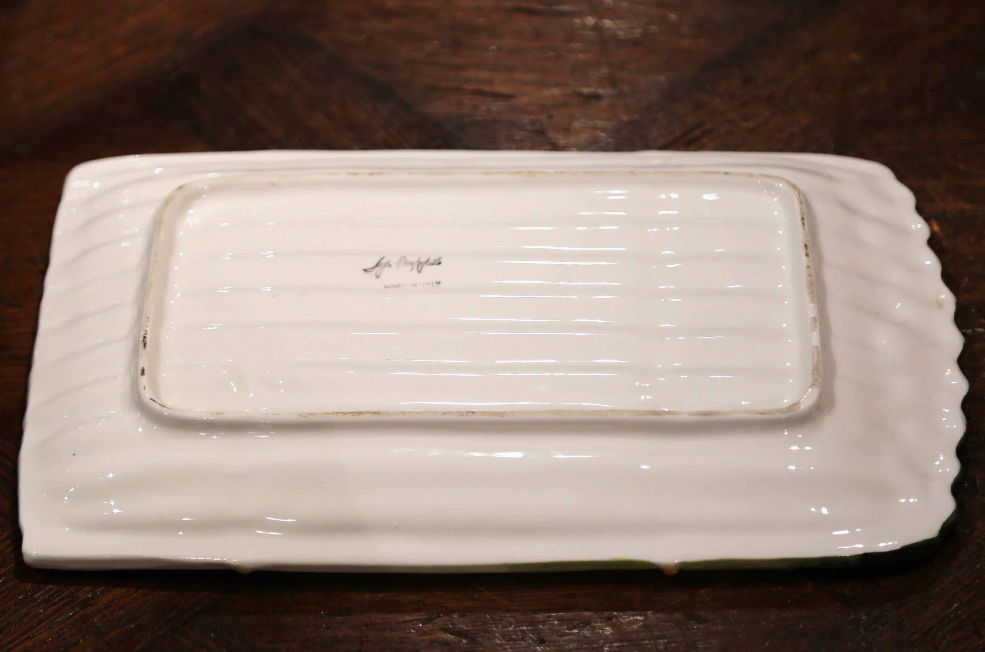 Mid-20th Century Italian Painted Barbotine Two-Piece Asparagus Dish For Sale 7