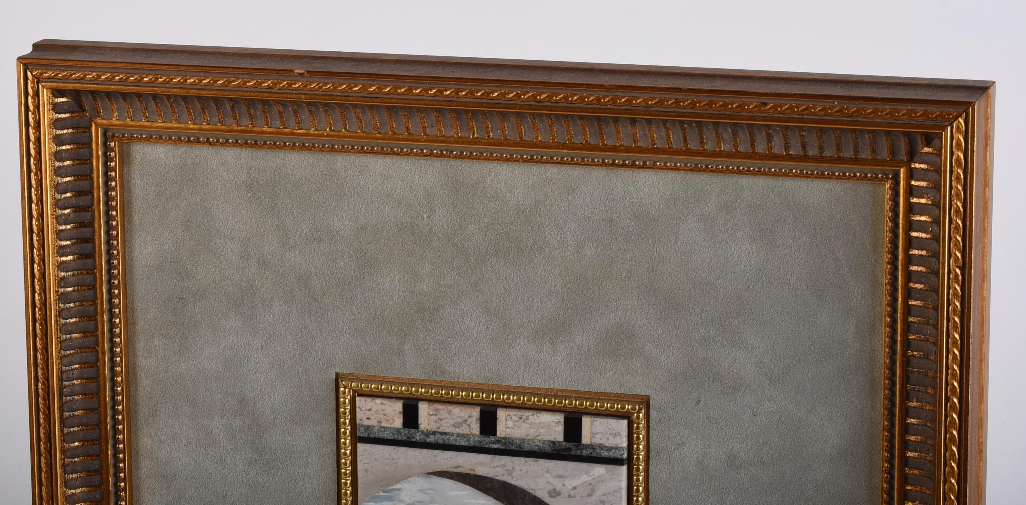 Marble Mid 20th Century Italian Pietra Dura Cityscape Framed Panel Plaque