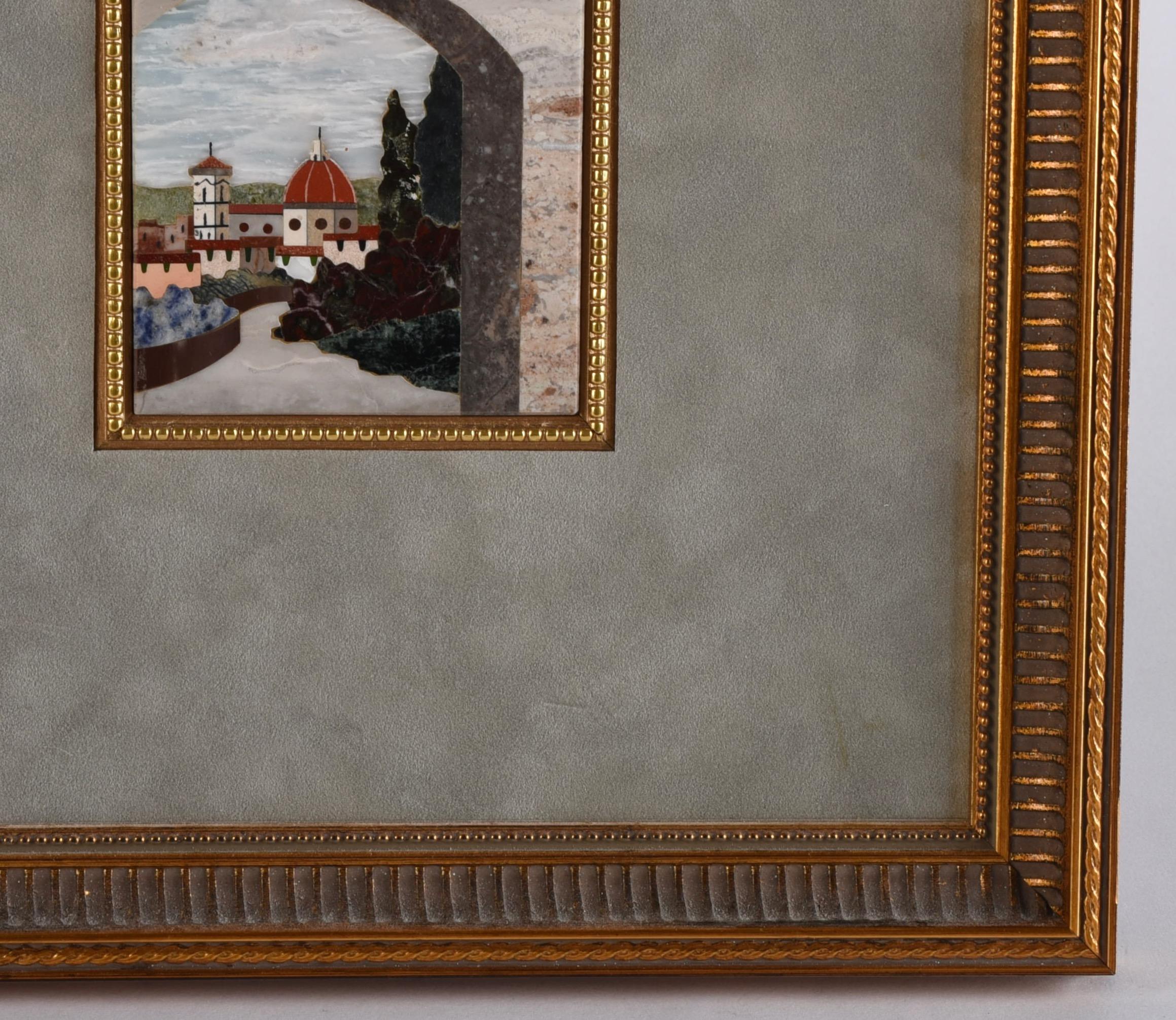 Mid 20th Century Italian Pietra Dura Cityscape Framed Panel Plaque For Sale 1