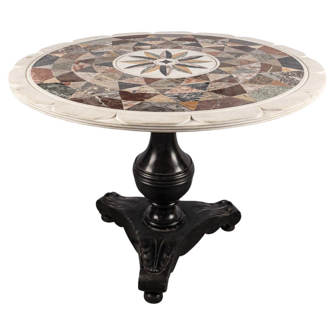 Table d'appoint italienne ronde du milieu du 20e siècle en mosaïque de marbre Pietre Dure en vente