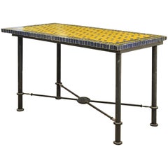 Mid-20th Century Italian Pompeian Style Iron Table with Ceramic Mosaic Top