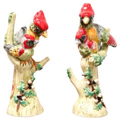 Mid 20th Century Italian Porcelain Cardinal Birds - Pair
