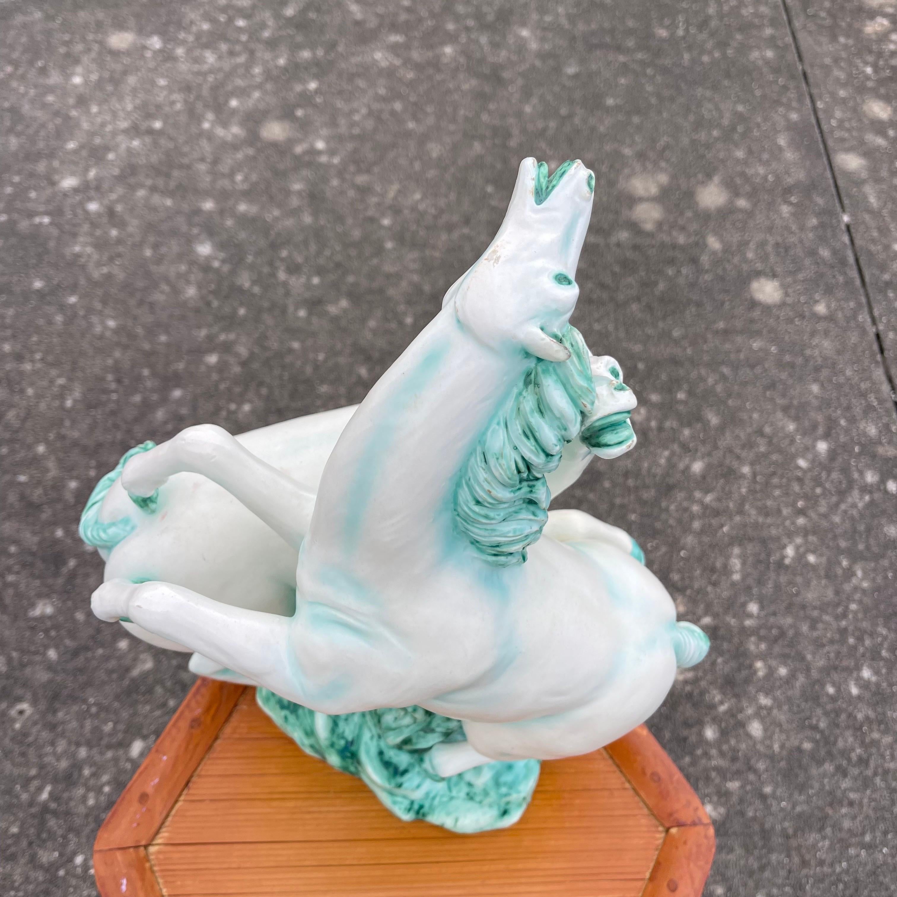 Mid-20th Century Italian Prancing Horse Glazed Ceramic Majolica Sculpture For Sale 7