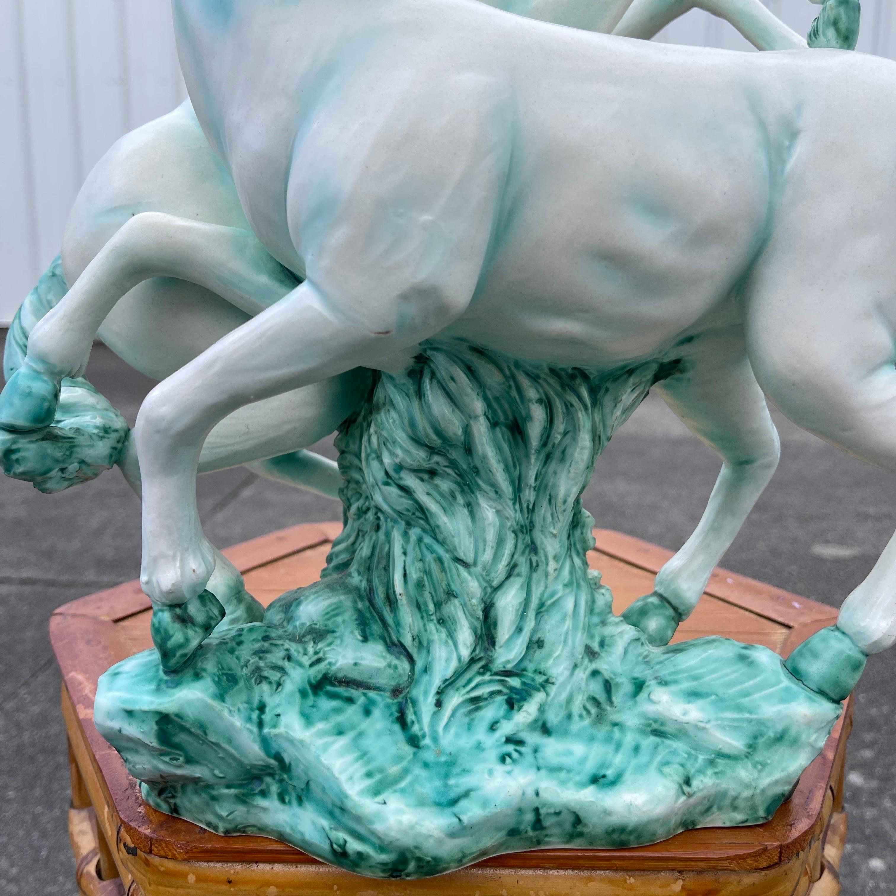 Mid-20th Century Italian Prancing Horse Glazed Ceramic Majolica Sculpture In Good Condition For Sale In Jensen Beach, FL